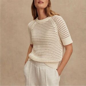 Varley Alva Knit Short Sleeve Top in Egret Medium